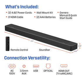 Westinghouse multi-connection ports include HDMI, Optical, USB and AUX.