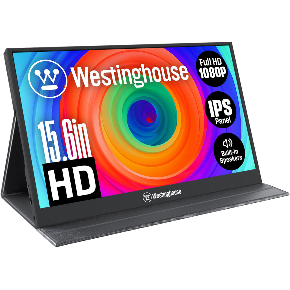 Westinghouse portable monitor with protective cover for travel.