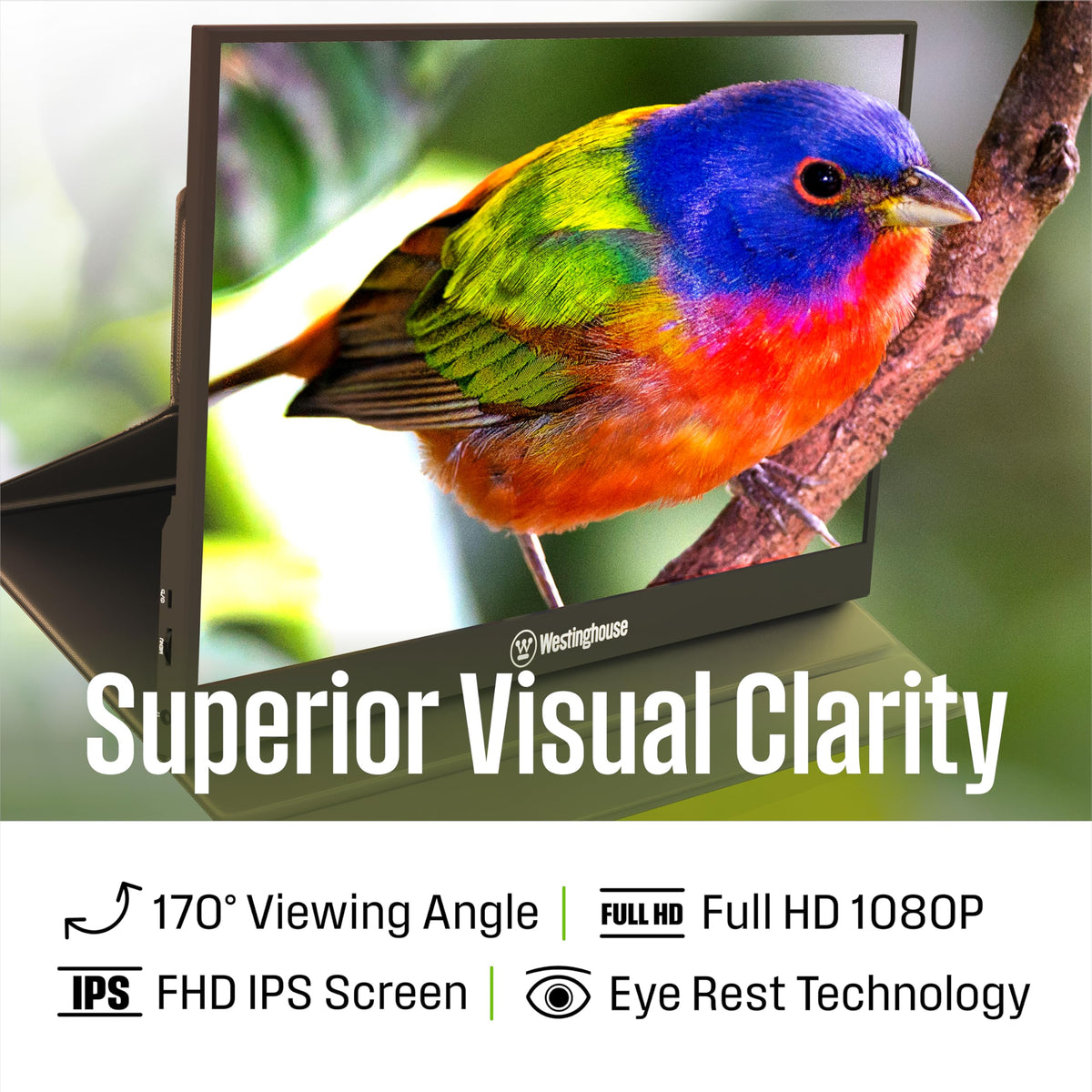 Westinghouse portable monitor with HDR-enabled IPS display delivers vibrant colors.