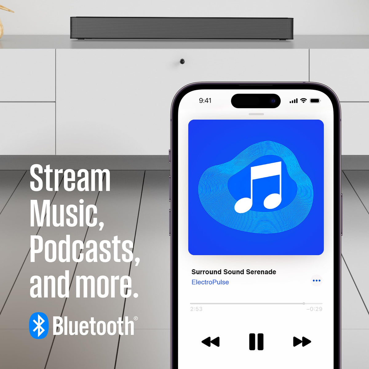 Westinghouse Sound Bar streams Bluetooth music from a phone