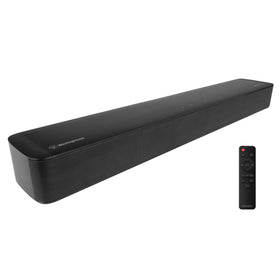 Westinghouse Sound Bar front view on a TV stand enhancing dialogue clarity