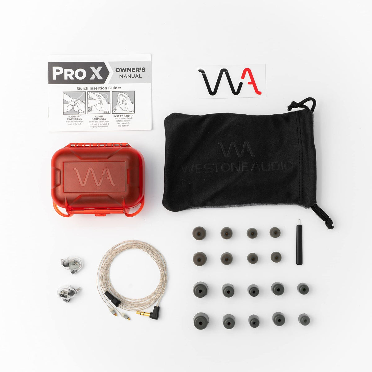 Pro X50 universal-fit earphone close-up showing secure, all-day comfort