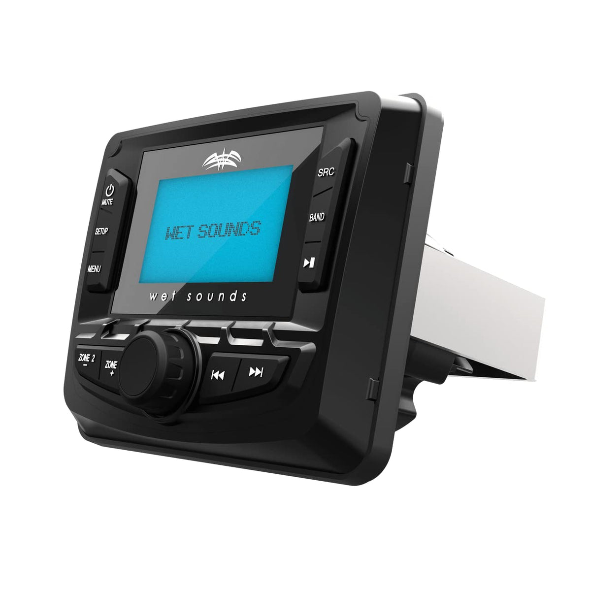 Wet Sounds WS-MC-5 digital tuner on panel delivers clear AM/FM reception.