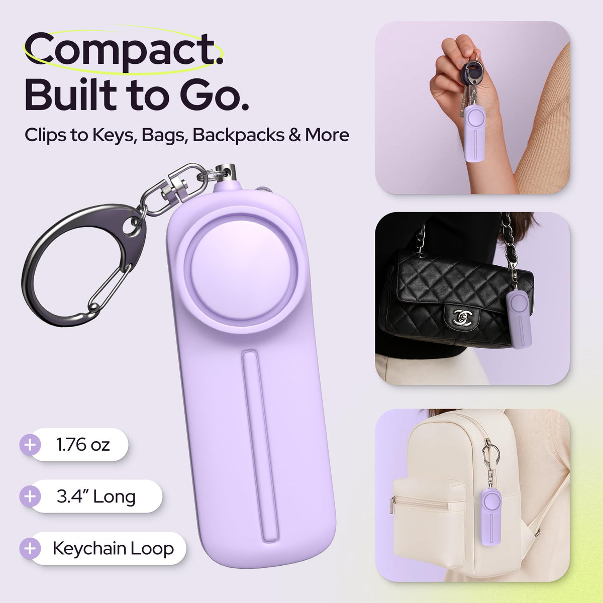 WETEN alarm in hand for scale showing lightweight size for everyday carry