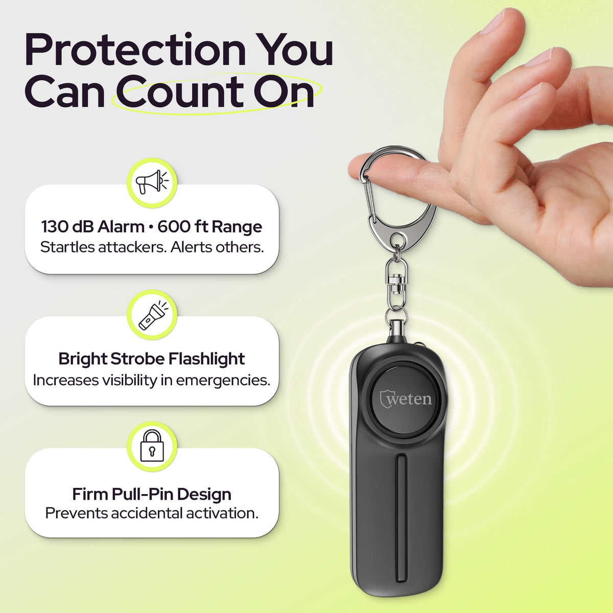WETEN close-up of the tethered pull pin highlighting fast activation and secure retention