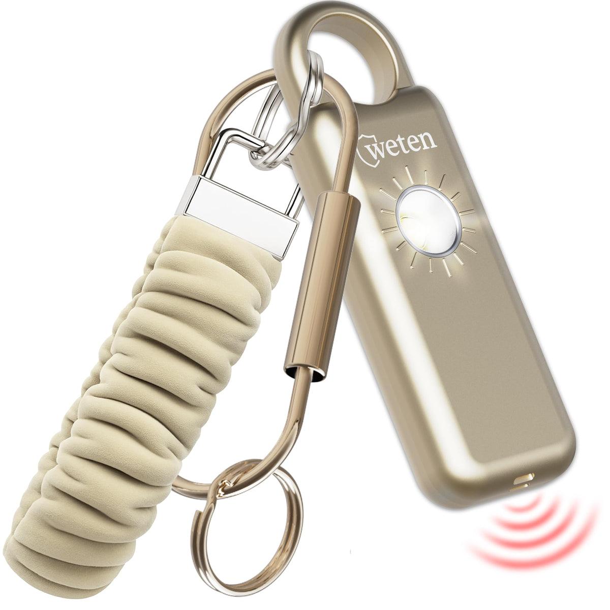 WETEN personal safety alarm with bottom speaker delivering loud 130dB alerts
