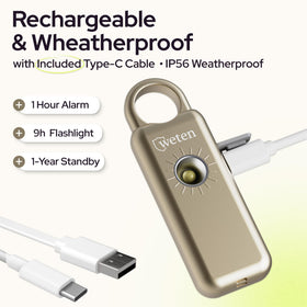 WETEN gold carabiner clip attached to safety alarm for quick reach