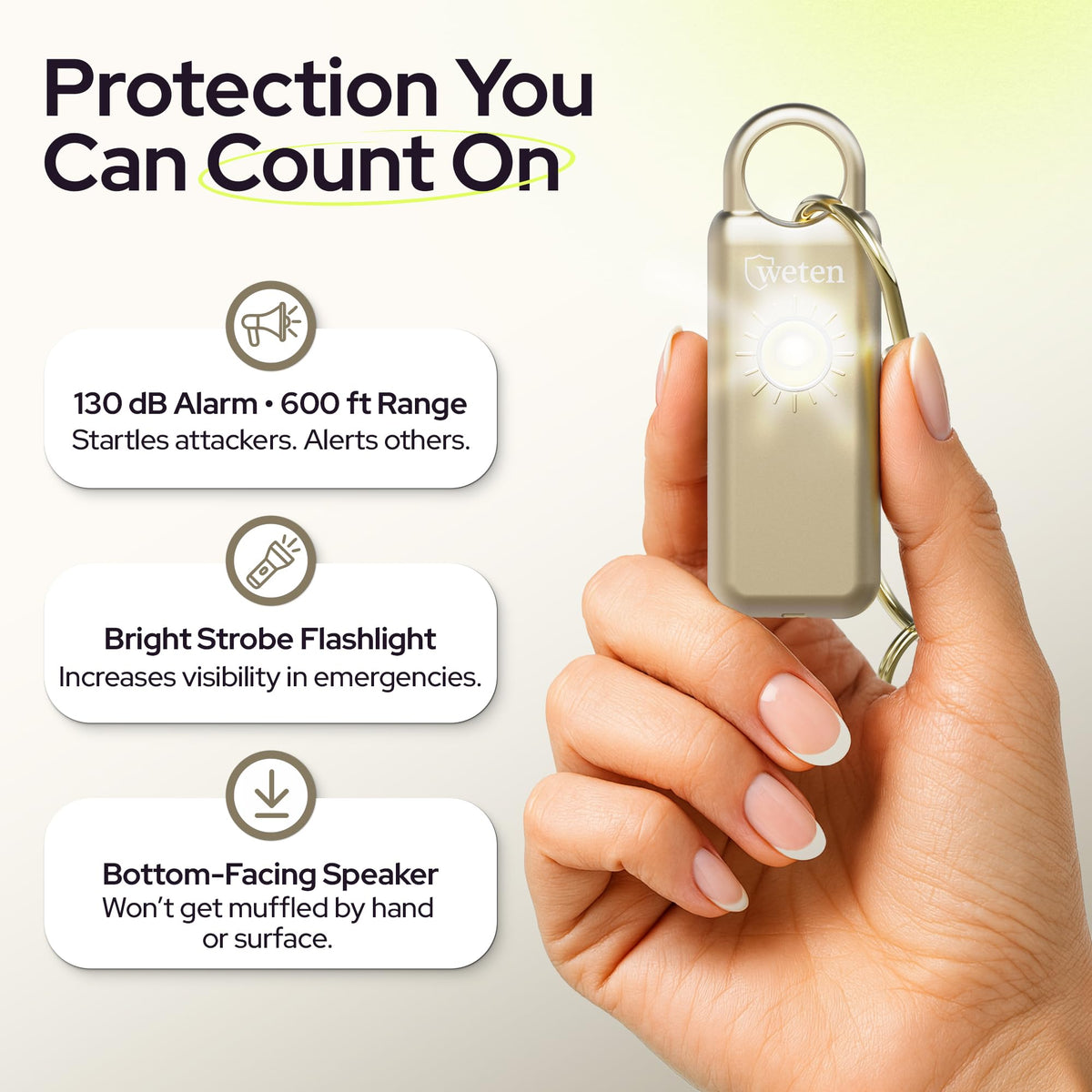 WETEN alarm LED light for nighttime visibility during walks