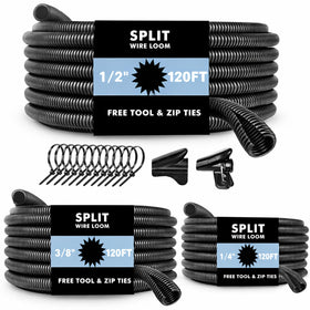Wevsuipo split wire loom 1/4in protects automotive wiring from heat and abrasion.