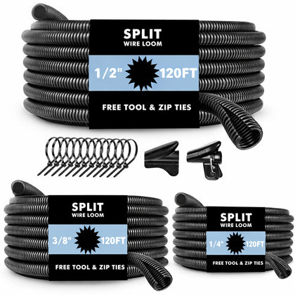 Wevsuipo split wire loom 1/4in protects automotive wiring from heat and abrasion.