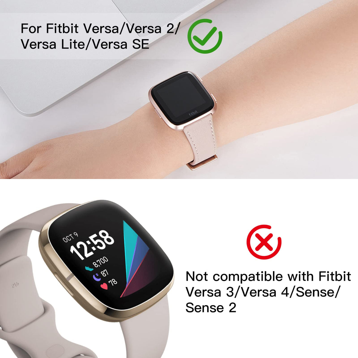 WFEAGL strap attached to Fitbit Versa front view for immediate style upgrade