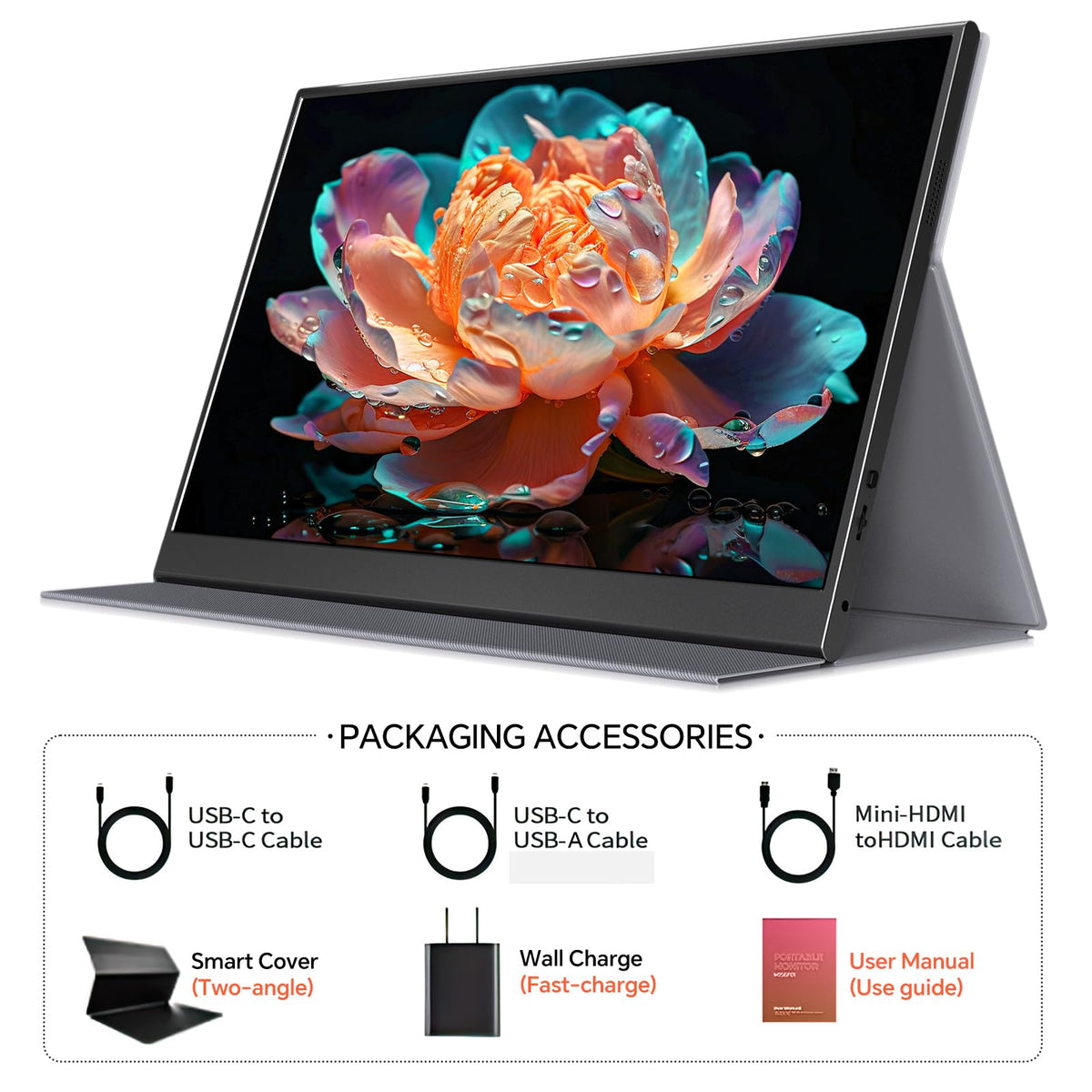 WGK 15.6-inch 4K monitor with video inputs for plug-and-play use