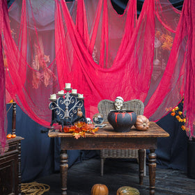 Whaline cloth layered with skull and spider décor demonstrating secure attachment ideas