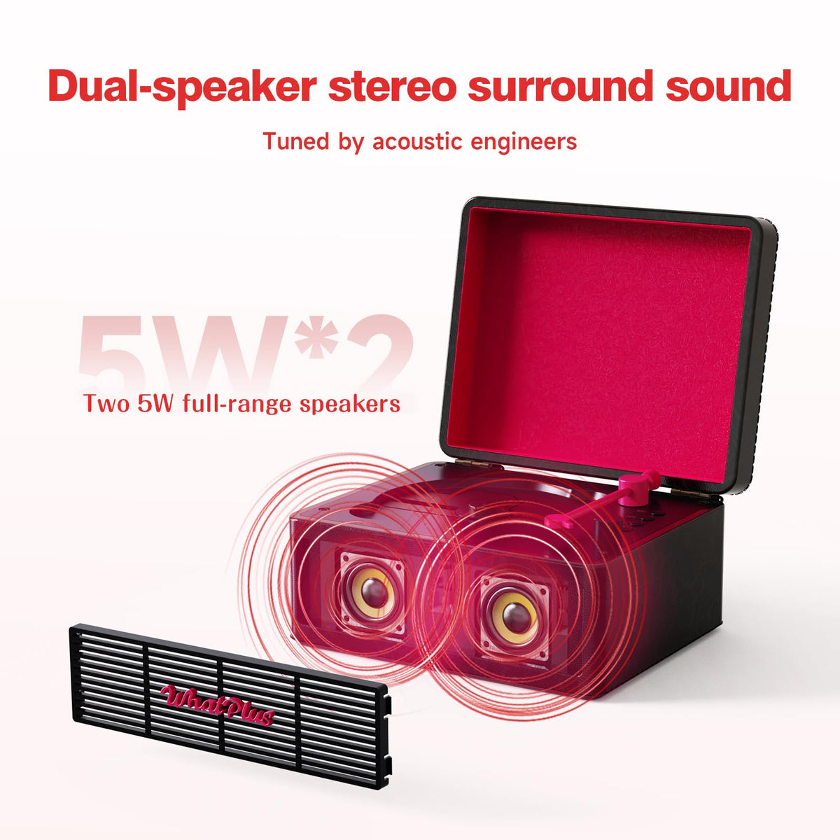 WhatPlus CD Player with Bluetooth Speaker app control panel enables easy playback adjustments.