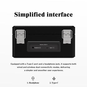 WhatPlus CD Player desk setup offers organized, cable-free listening space.