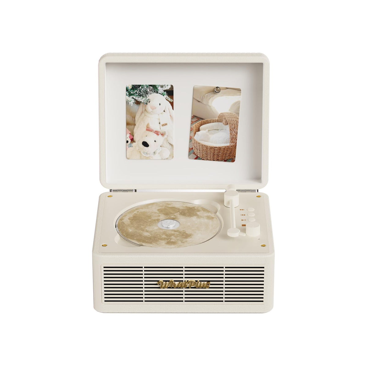 WhatPlus CD Player front view shows retro design and desktop-ready build.