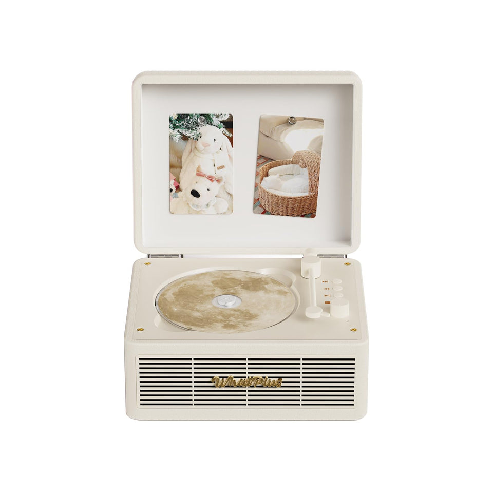 WhatPlus CD Player front view shows retro design and desktop-ready build.
