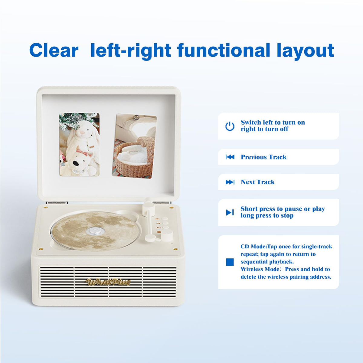 WhatPlus CD Player LED indicators show wireless status at a glance.