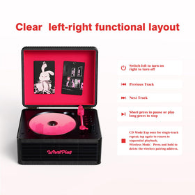 WhatPlus CD Player with Bluetooth Speaker retro design complements modern desks.