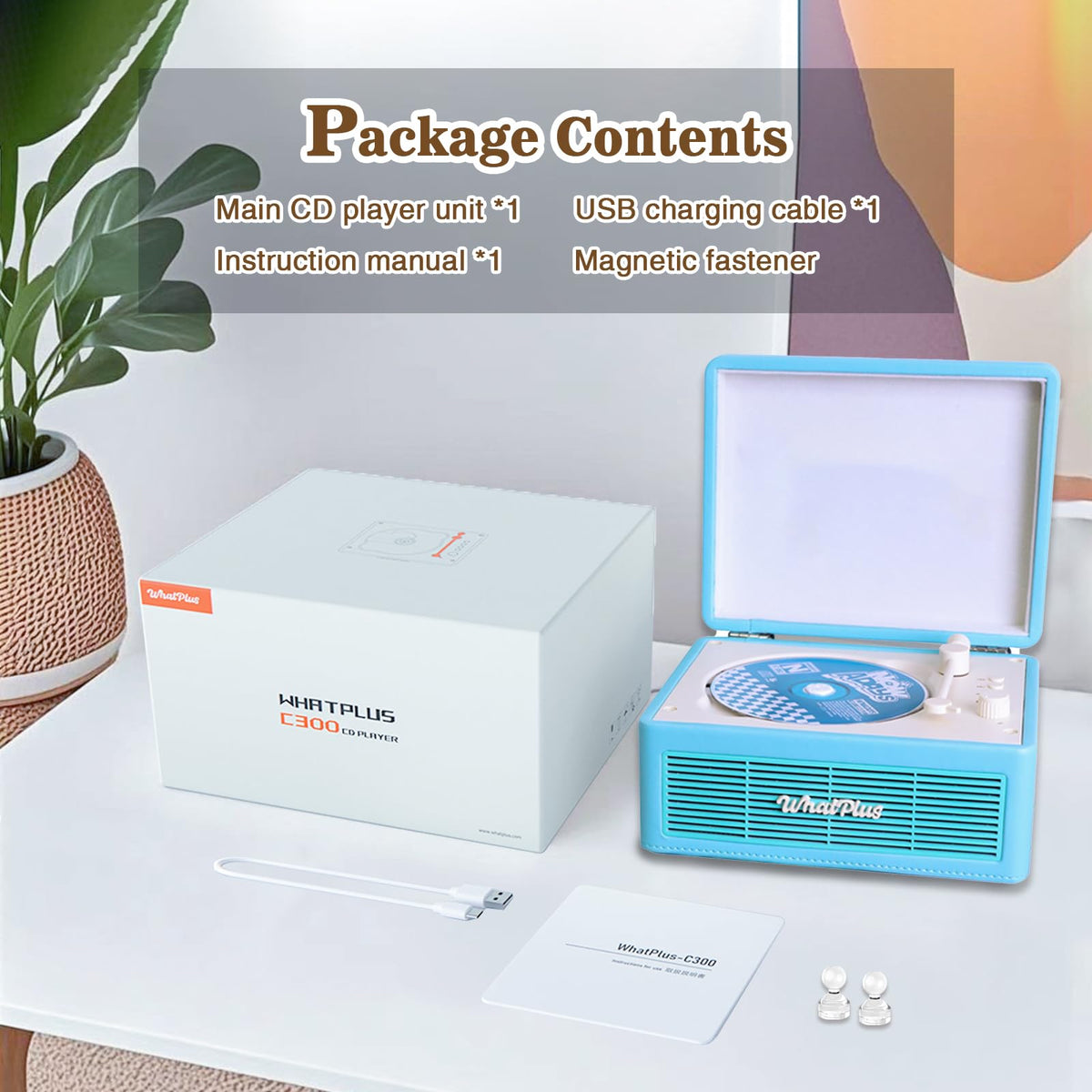 WhatPlus light blue portable CD player adds color to any room