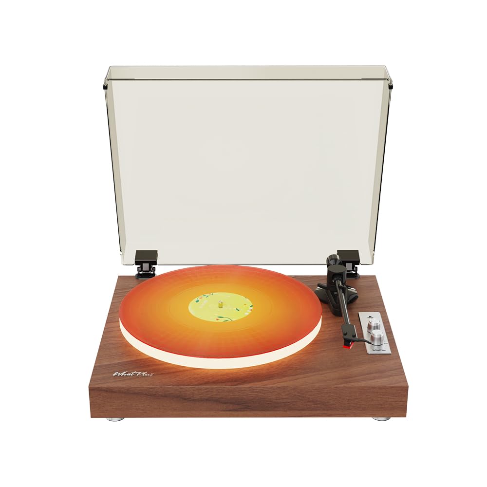 WhatPlus Vintage turntable illuminated platter creates mood lighting while you listen