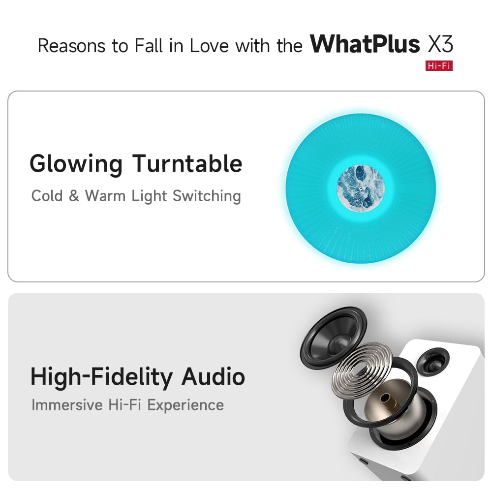 Whatplus vinyl record player with piano lacquer finish adds an elegant, premium look.