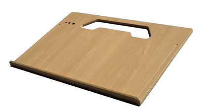Wheeldesk front view showing full work surface and steering wheel hook benefit