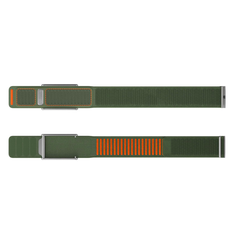 WHOOP Navigator band closeup showing velcro-closure for secure fit during rugged workouts.