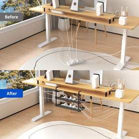 WIGAKDRU under-desk cable management tray with clamp secures without drilling.