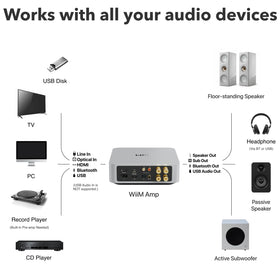 WiiM Amp multiroom layout showing synchronized audio in multiple rooms