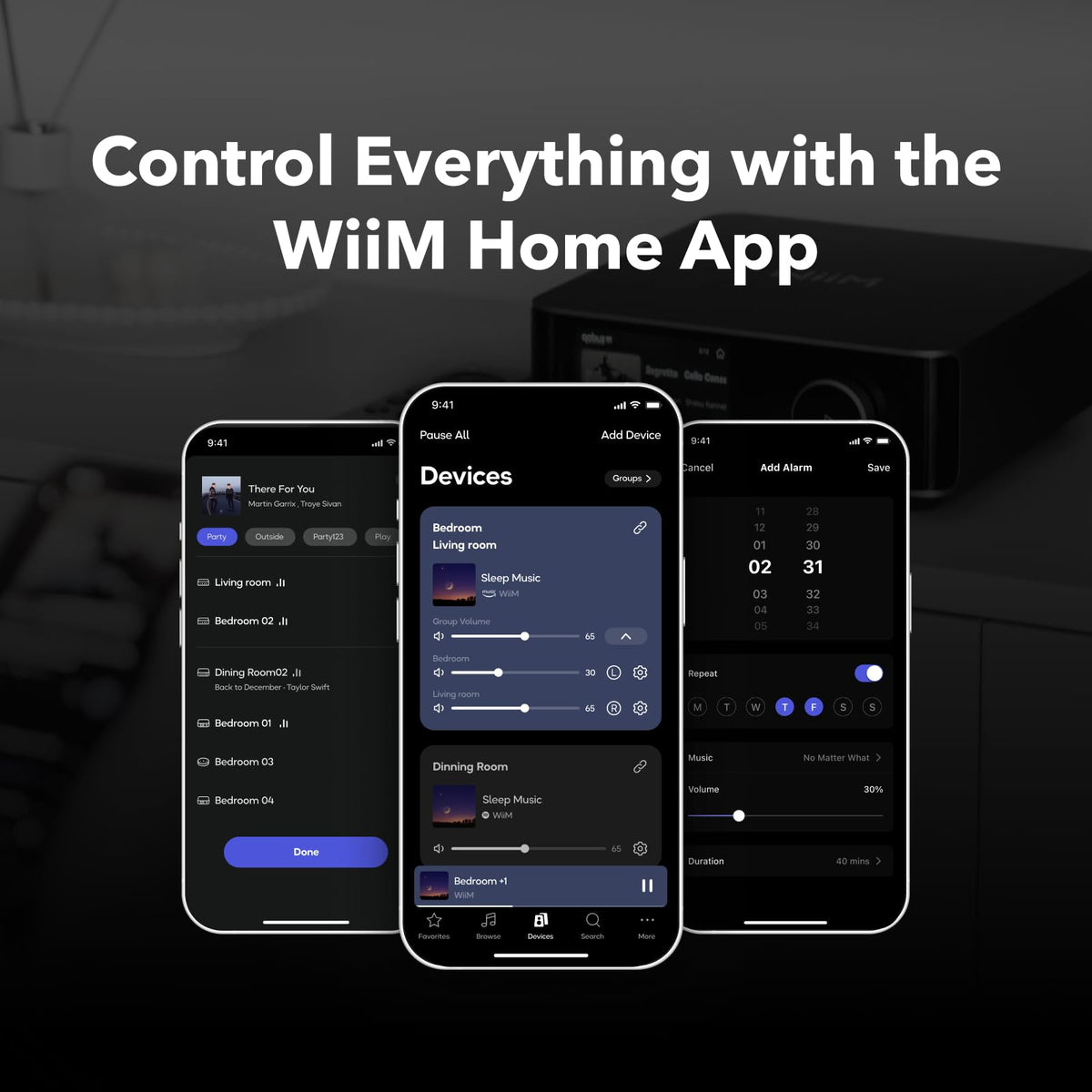 WiiM Amp Ultra dual amps powering multiple speakers