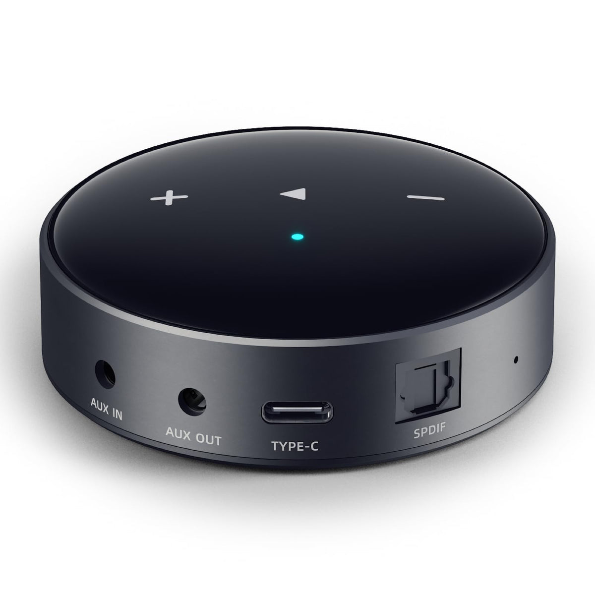 WiiM Mini front view showing compact AirPlay 2 receiver for stereo setup