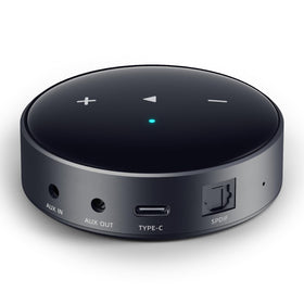 WiiM Mini front view showing compact AirPlay 2 receiver for stereo setup
