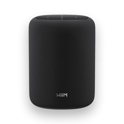 WiiM Sound Lite front view with a sleek black finish for powerful sound.