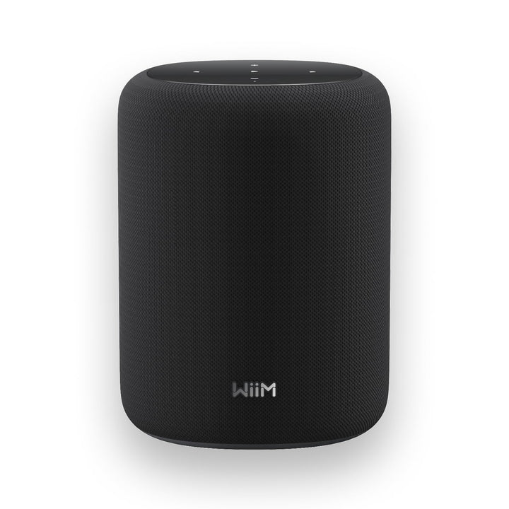 WiiM Sound Lite front view with a sleek black finish for powerful sound.