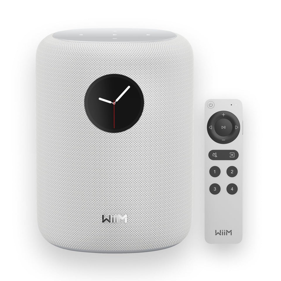 WiiM Sound Smart Speaker 1.8-inch touch display for quick playback control.