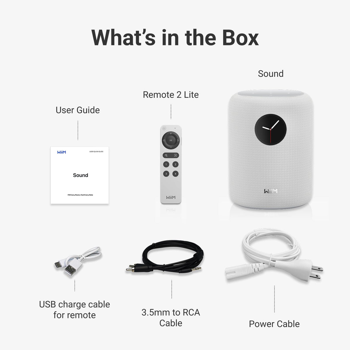 WiiM white finish front view adds elegant decor.