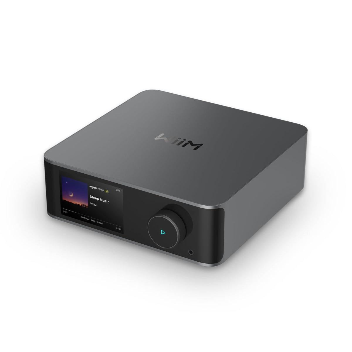 WiiM Ultra touchscreen front view for intuitive control and quick playback access