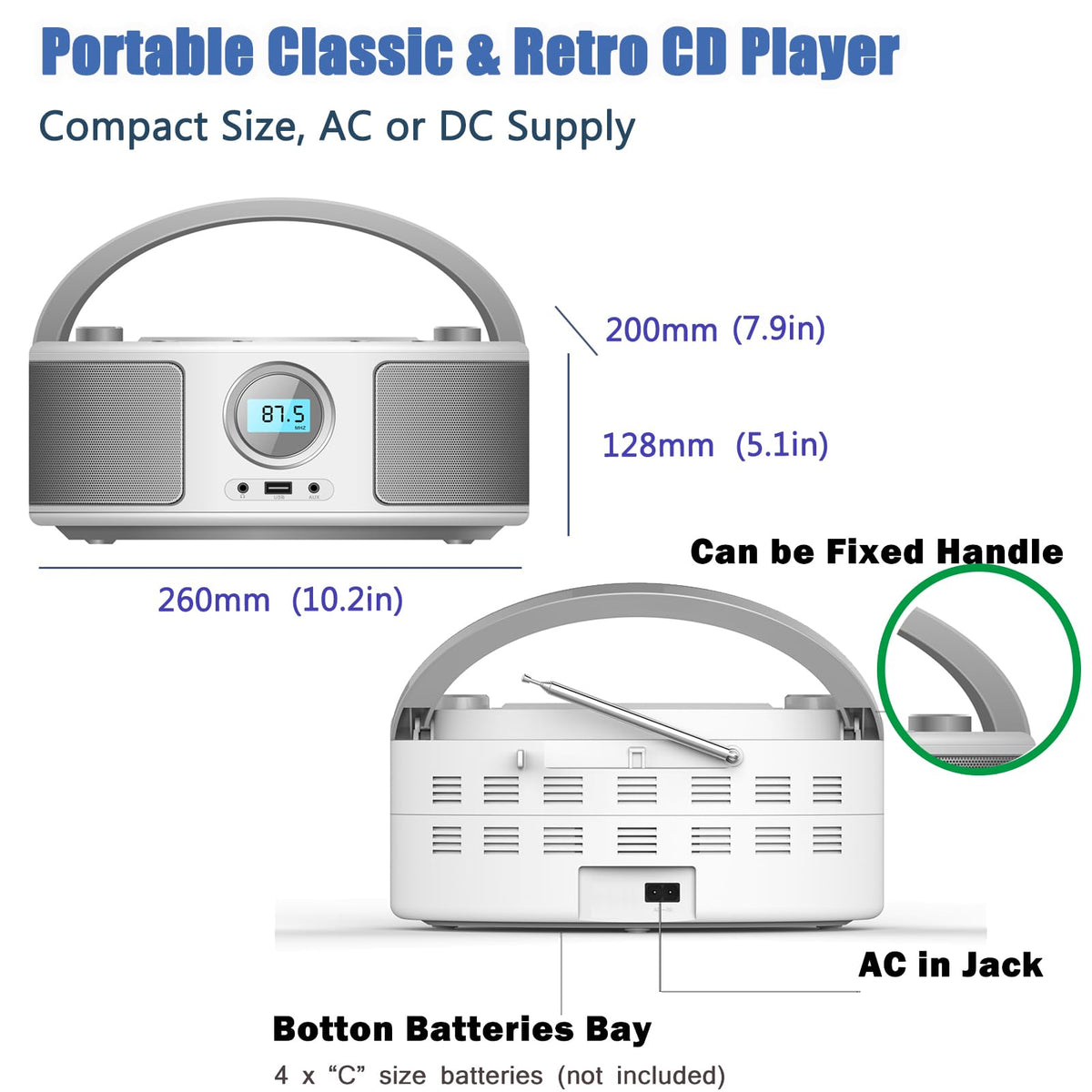 WIITHINK rear panel with USB, AUX ports and telescopic antenna for versatile connectivity