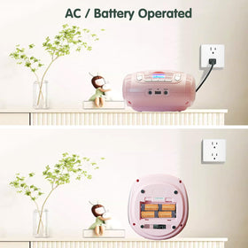 WIITHINK boombox next to a book showing compact size and easy placement