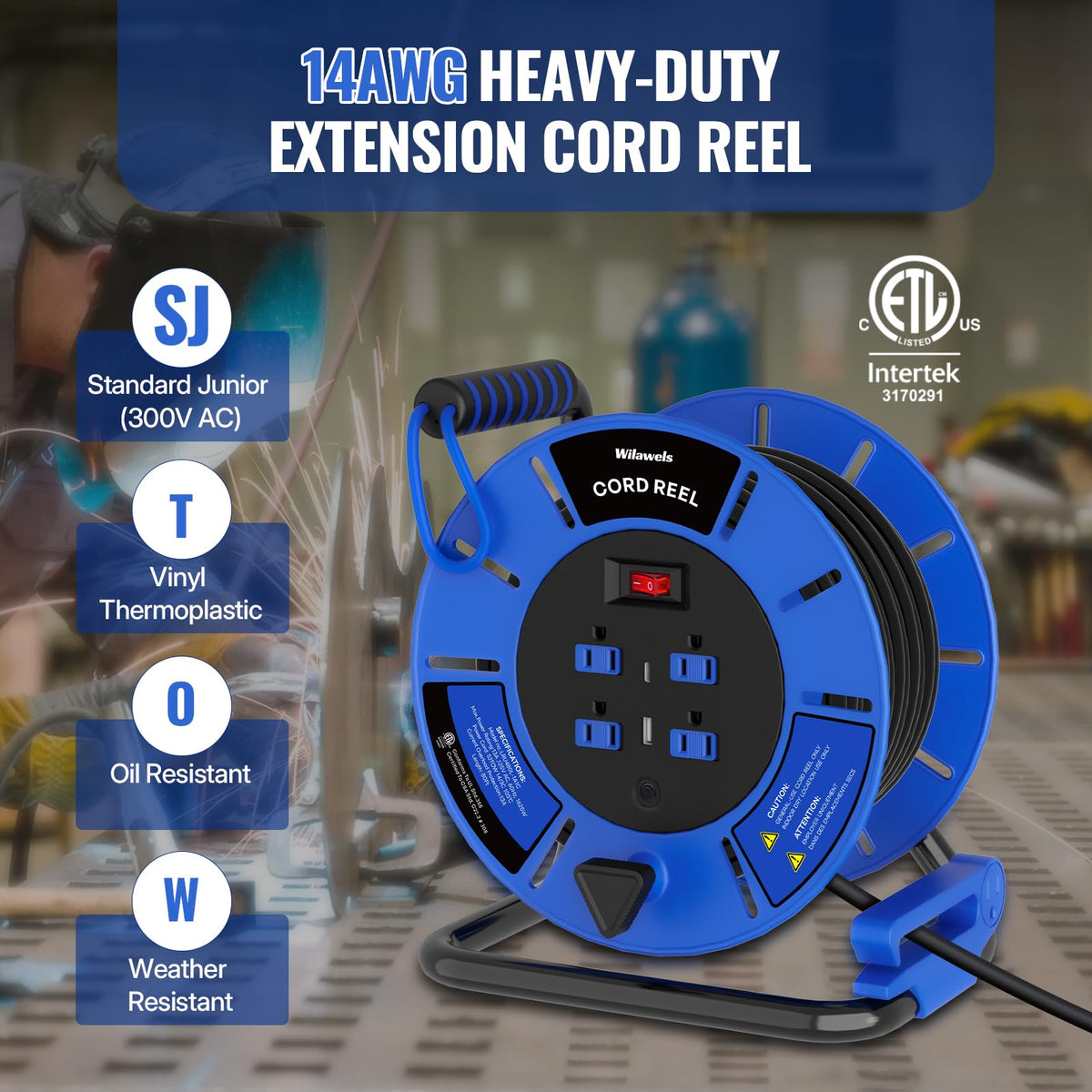 WILAWELS 14awg heavy-duty power cable supports high-wattage tools on site.