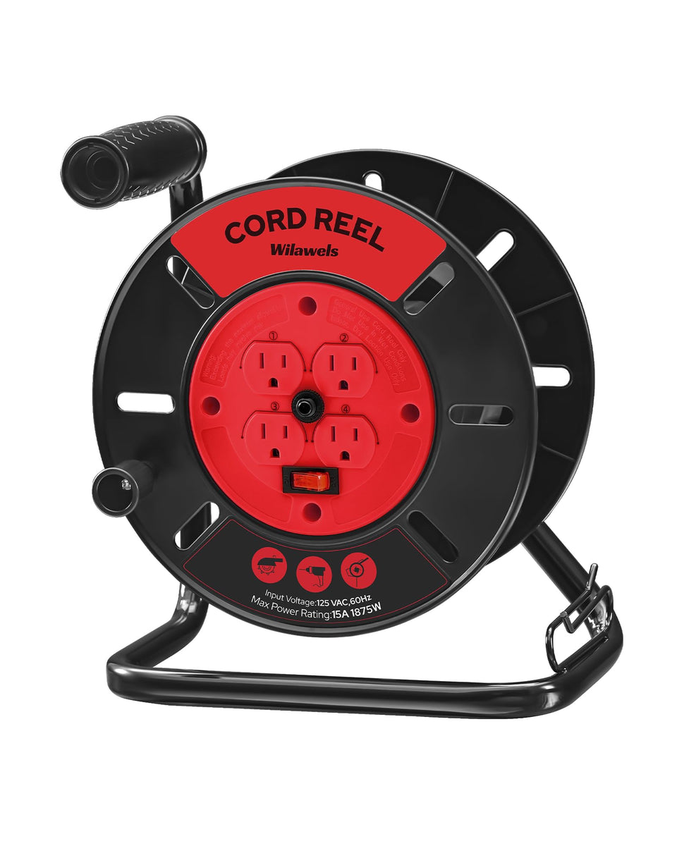 WILAWELS extension cord reel with four outlets for versatile workshop power