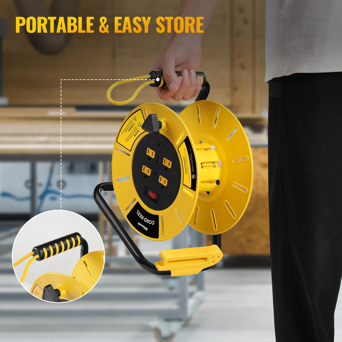 ETL-listed WILAWELS reel designed for safe use in workshops and garages.