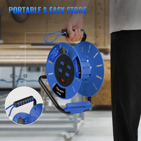 WILAWELS reel in a garage/workshop setup for easy power access.