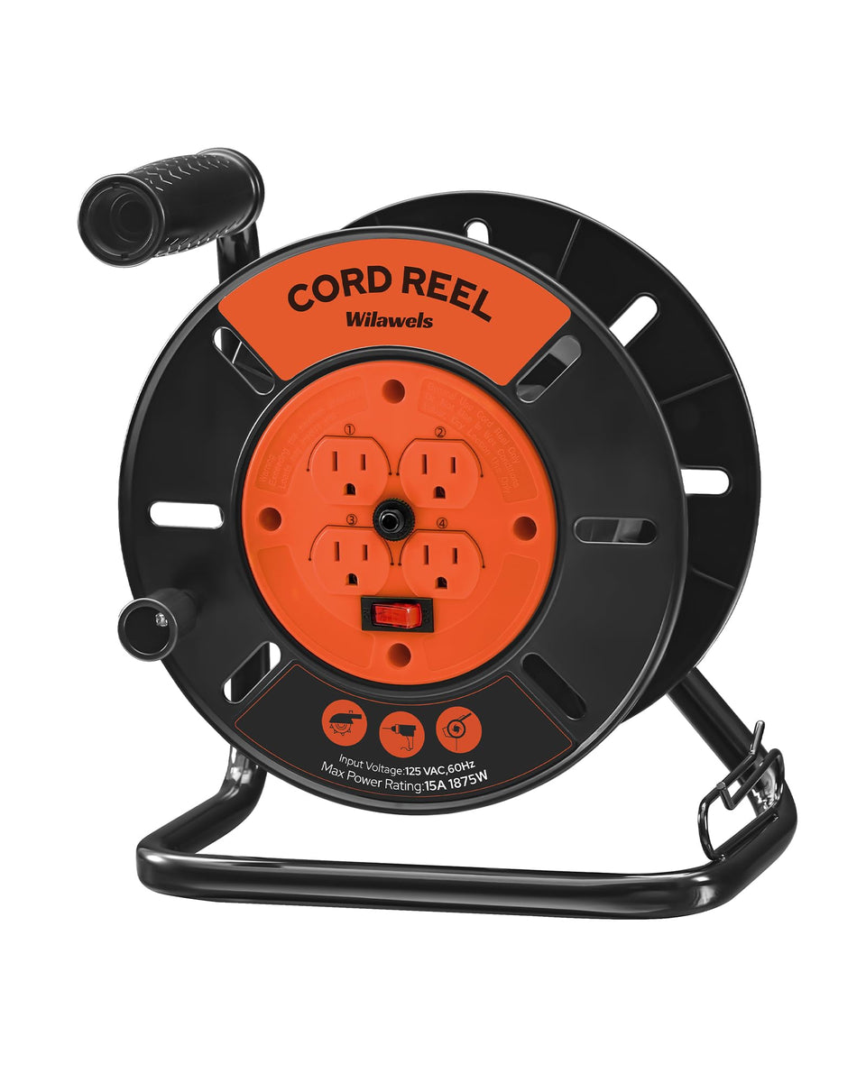 WILAWELS extension cord reel with four outlets for versatile power at the job site.
