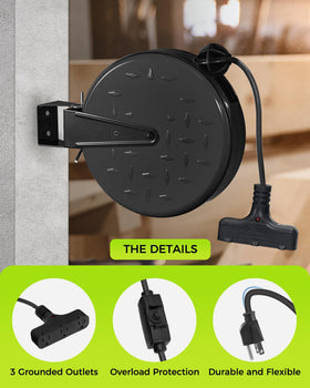 WILAWELS mounted on garage ceiling demonstrating clutter-free overhead power access