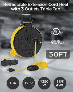 WILAWELS reel mounted in garage showing tidy cord storage and workspace safety