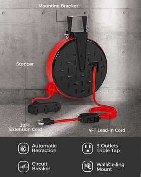 WILAWELS circuit breaker reset button detail showing overload protection and easy reset benefit