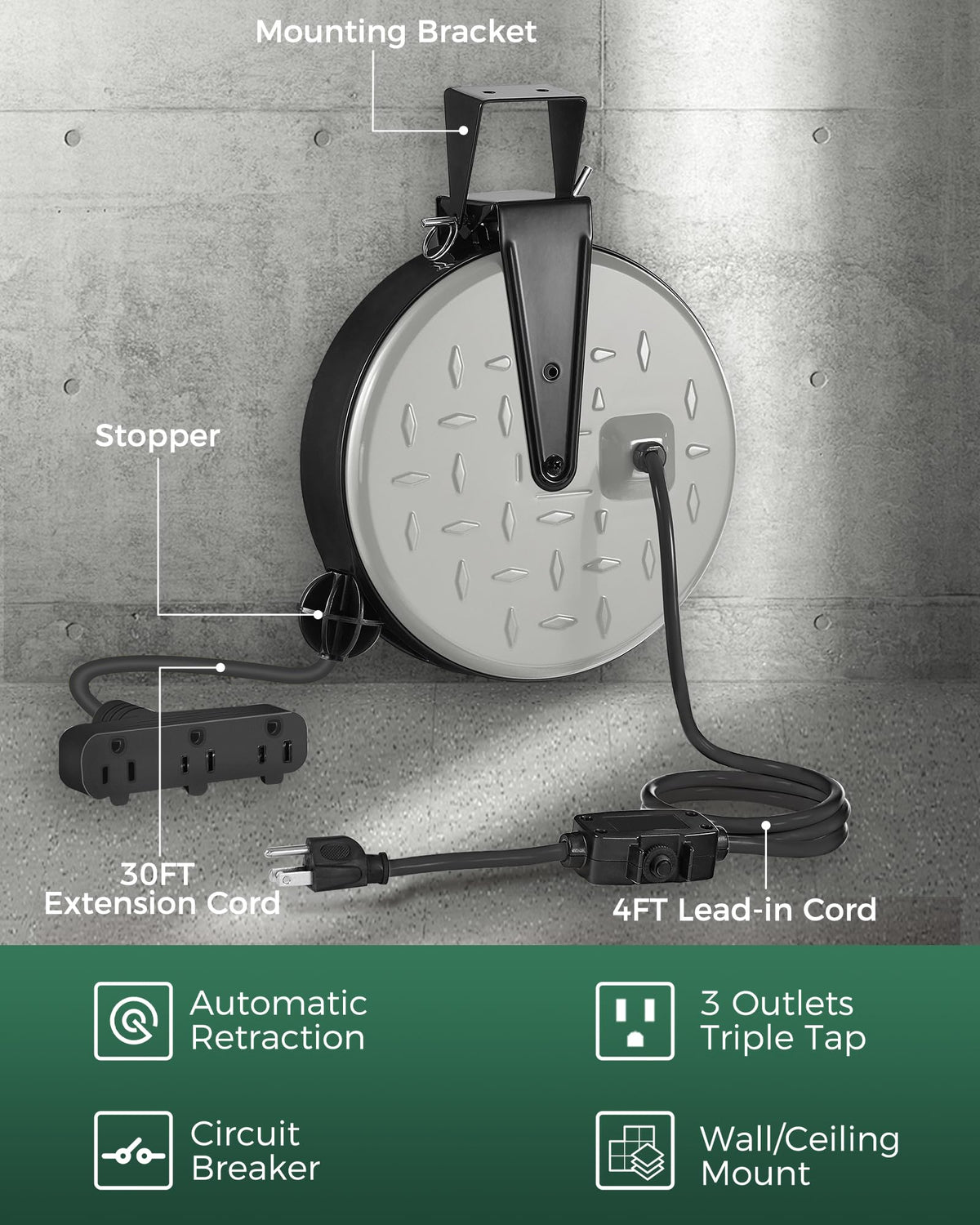 WILAWELS triple grounded outlets on reel for simultaneous device use