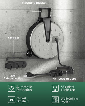 WILAWELS triple grounded outlets on reel for simultaneous device use